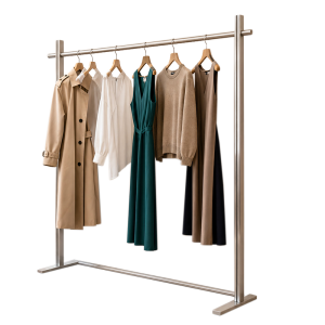 Modern Brushed Stainless Steel Garment Rack with Stable Floor-Standing Base