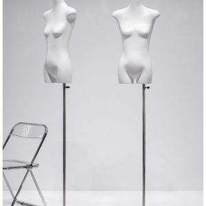 Cream Adjustable Half-Body Display Mannequin with Silver Brushed Square Base